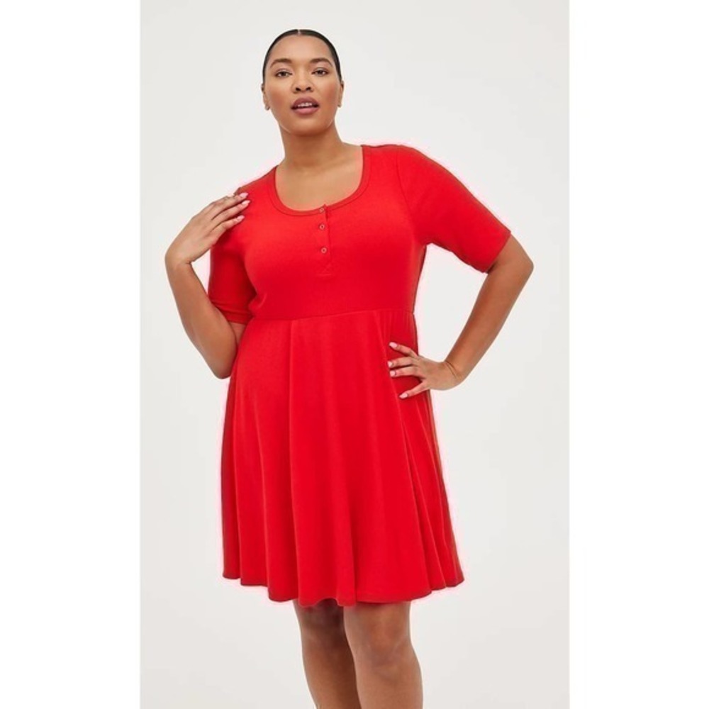 Torrid 2 (2X, 18/20) New Cute Cherry Red Ribbed Casual Scoop Neck‎ Skater Dress